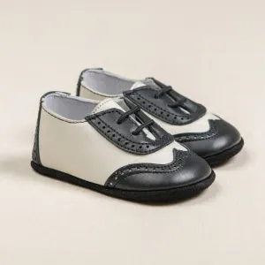 Boys Black & Ivory Wingtip Shoes