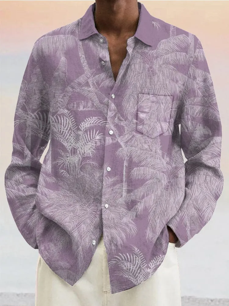 Casual Plant Print Cotton Linen Shirt