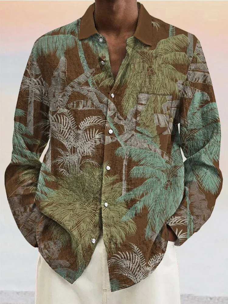 Casual Plant Print Cotton Linen Shirt
