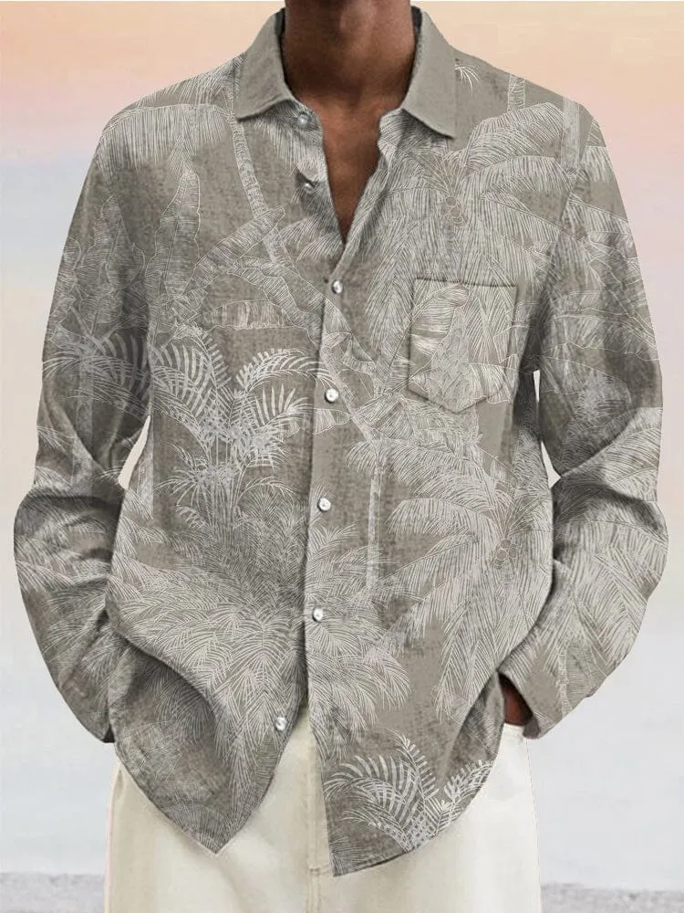 Casual Plant Print Cotton Linen Shirt
