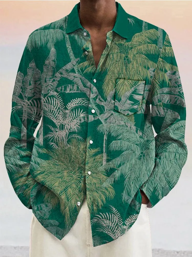 Casual Plant Print Cotton Linen Shirt