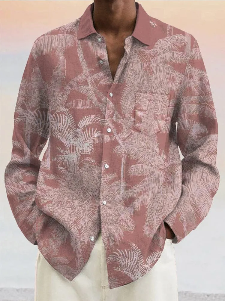 Casual Plant Print Cotton Linen Shirt