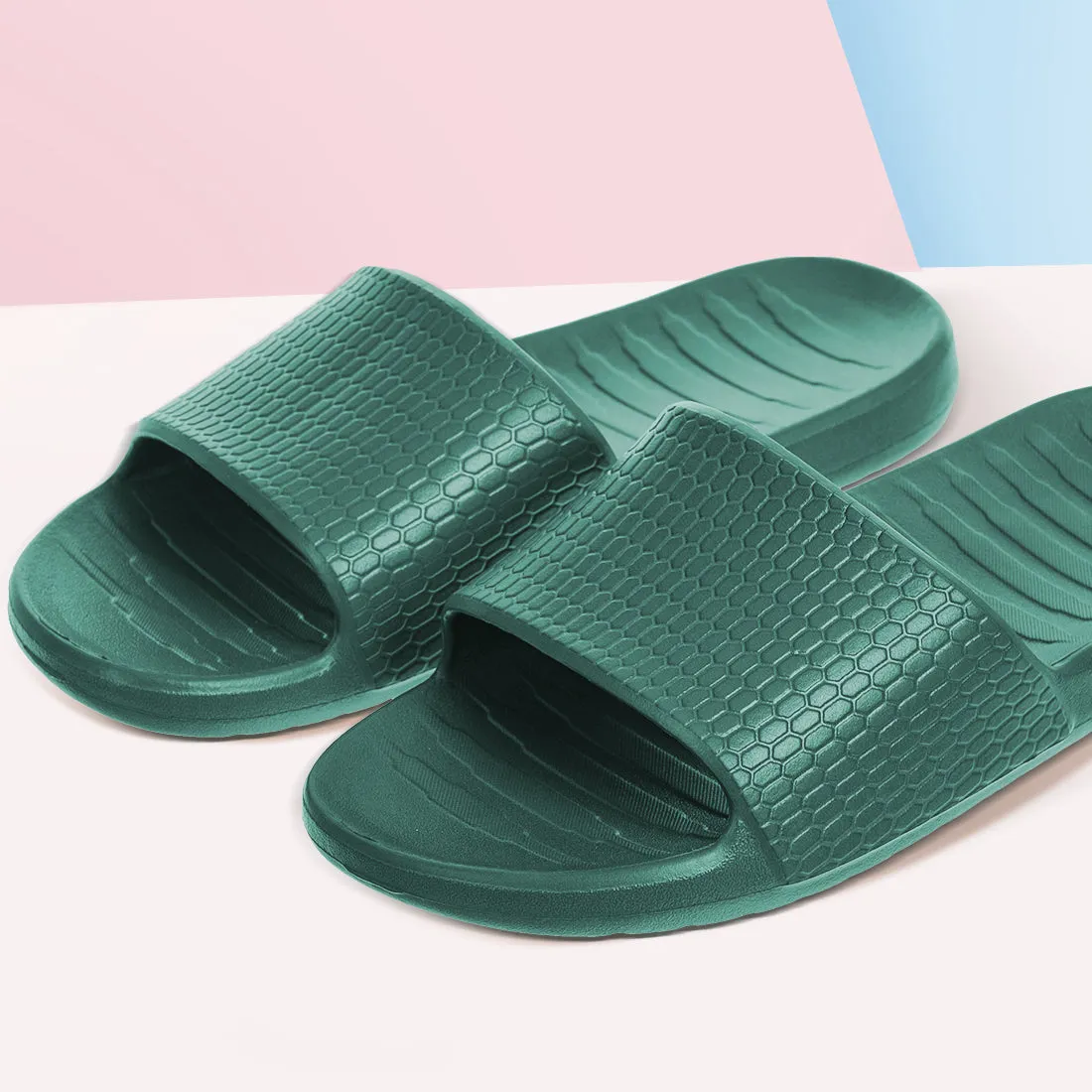 MINISO Men's Honeycomb Pattern Soft Sole Bathroom Slippers(Olive Green,41-42)