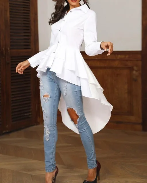 Turn-down Collar White Shirt Casual Top