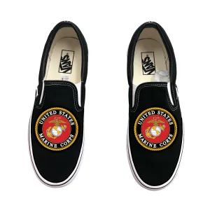 US Marines Black Vans Slip On Shoes - Custom Vans Shoes for Men and Women