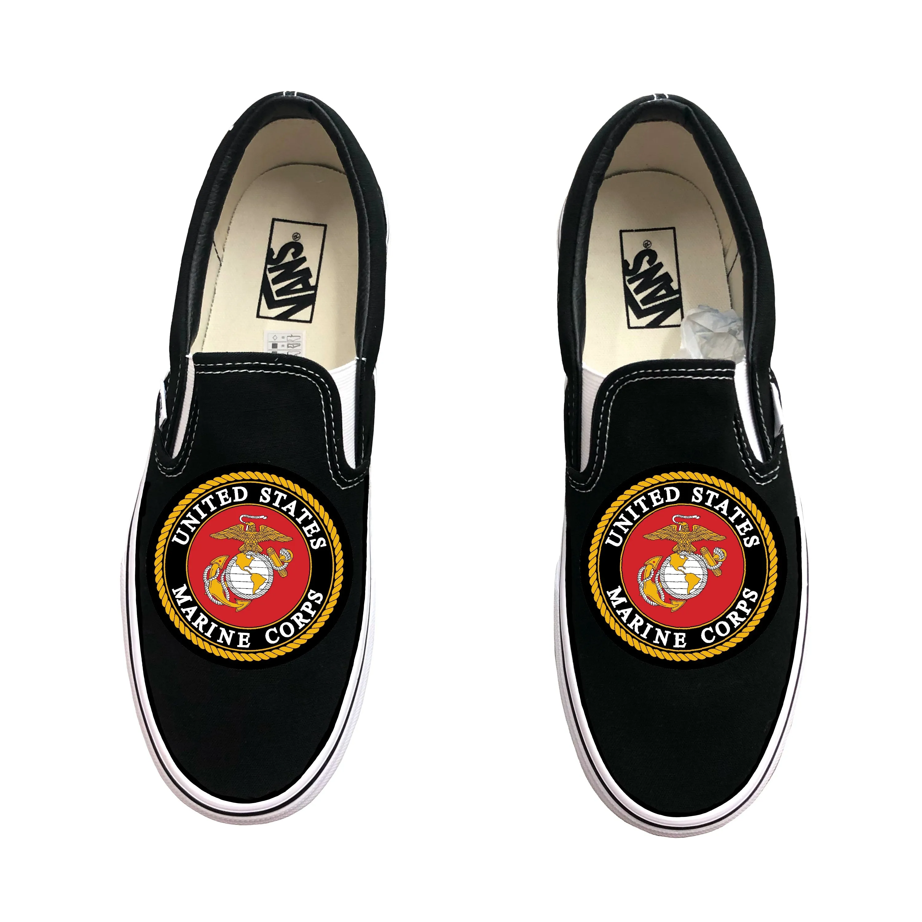 US Marines Black Vans Slip On Shoes - Custom Vans Shoes for Men and Women